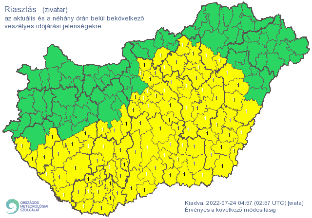 Hőség- és zivatarveszély, térképen a riasztások