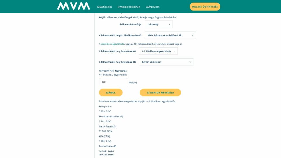 Megjelent a hivatalos rezsikalkulátor