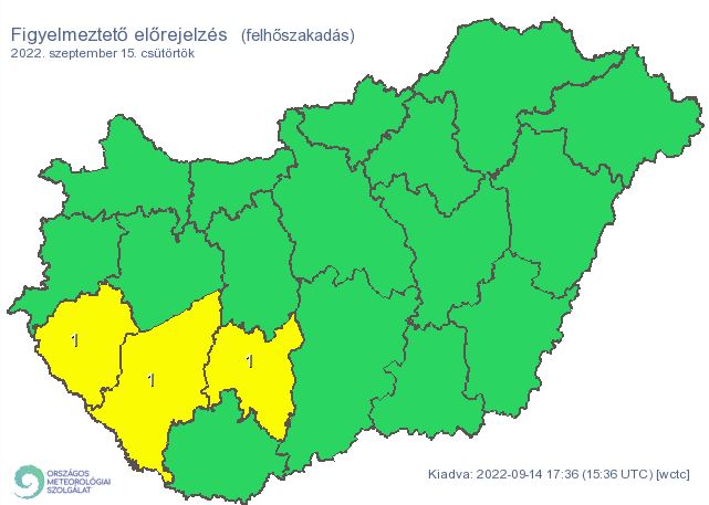 Jön a felhőszakadás: másodfokú riasztást adott ki az OMSZ