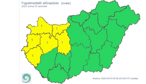 Hat megyére adtak ki figyelmeztetést zivatar és jégeső miatt szombatra